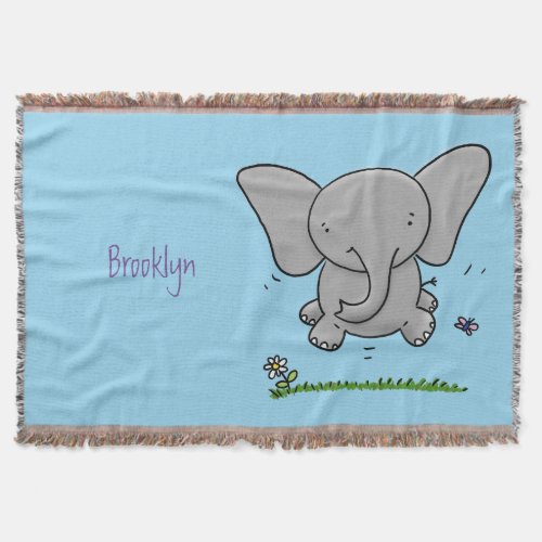 Cute adorable baby elephant cartoon illustration throw blanket