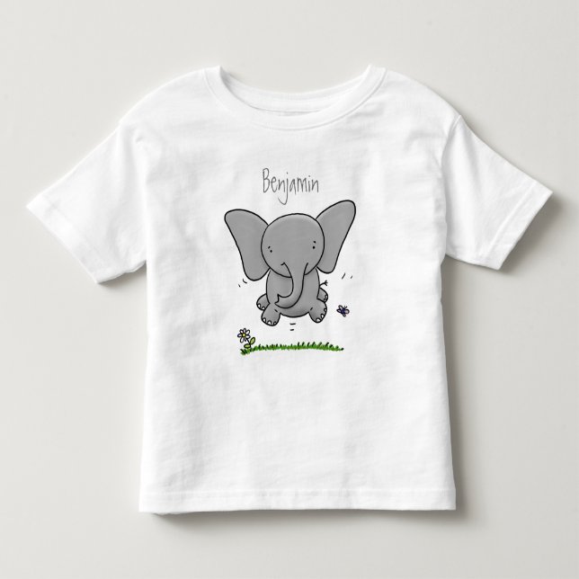 Cute adorable baby elephant cartoon illustration toddler t-shirt (Front)
