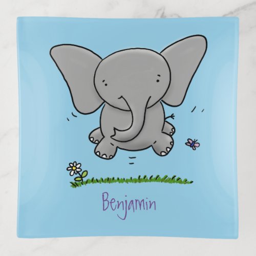 Cute adorable baby elephant cartoon illustration trinket tray