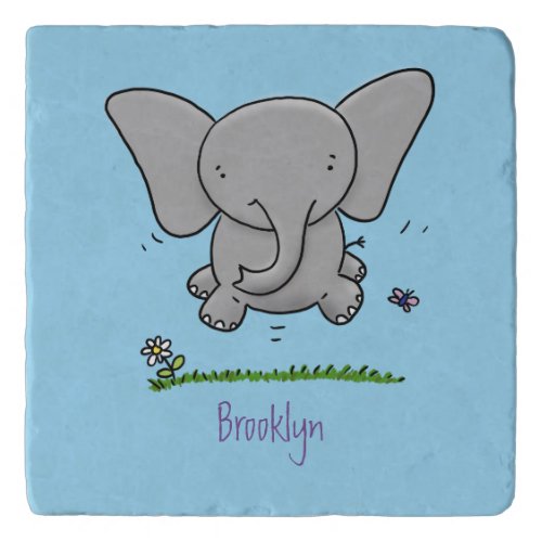 Cute adorable baby elephant cartoon illustration trivet