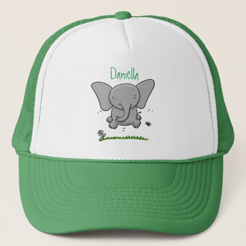 Cute adorable baby elephant cartoon illustration trucker hat