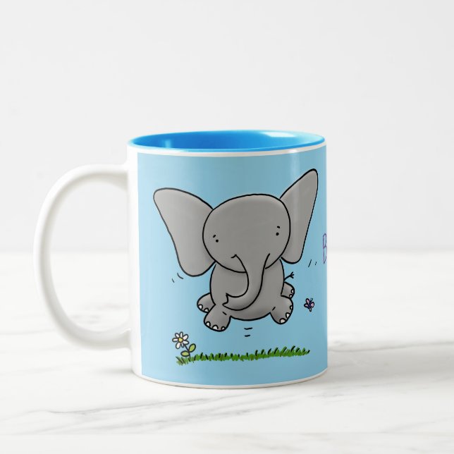 Cute adorable baby elephant cartoon illustration Two-Tone coffee mug (Left)