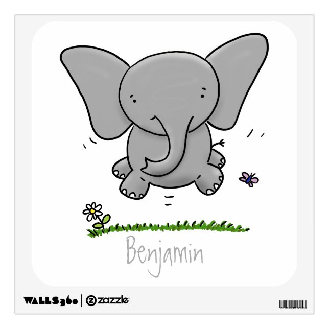 Cute adorable baby elephant cartoon illustration wall decal (Front)