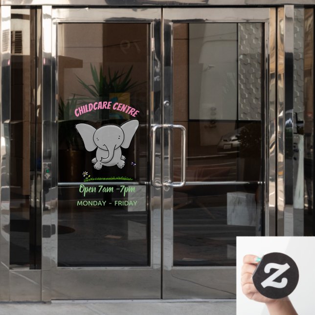 Cute adorable baby elephant cartoon illustration window cling (Office Door)