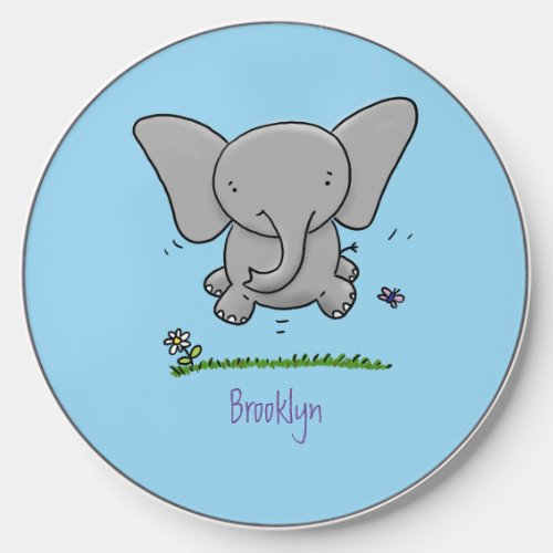 Cute adorable baby elephant cartoon illustration wireless charger 