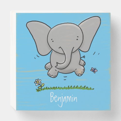 Cute adorable baby elephant cartoon illustration wooden box sign