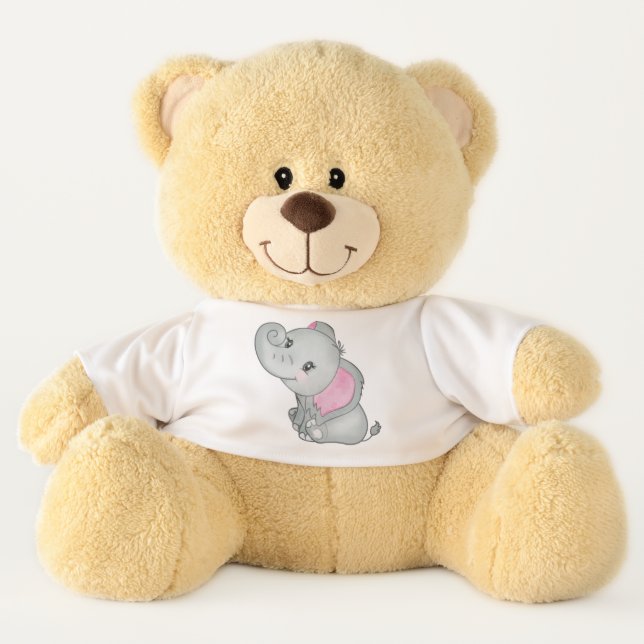 Cute Adorable Baby Elephant Pink Ears Teddy Bear (Front)