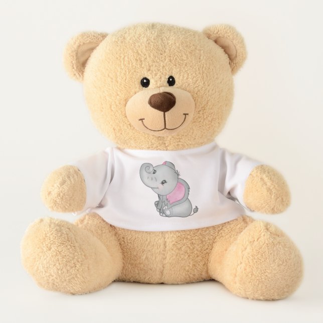 Cute Adorable Baby Elephant Pink Ears Teddy Bear (Front)