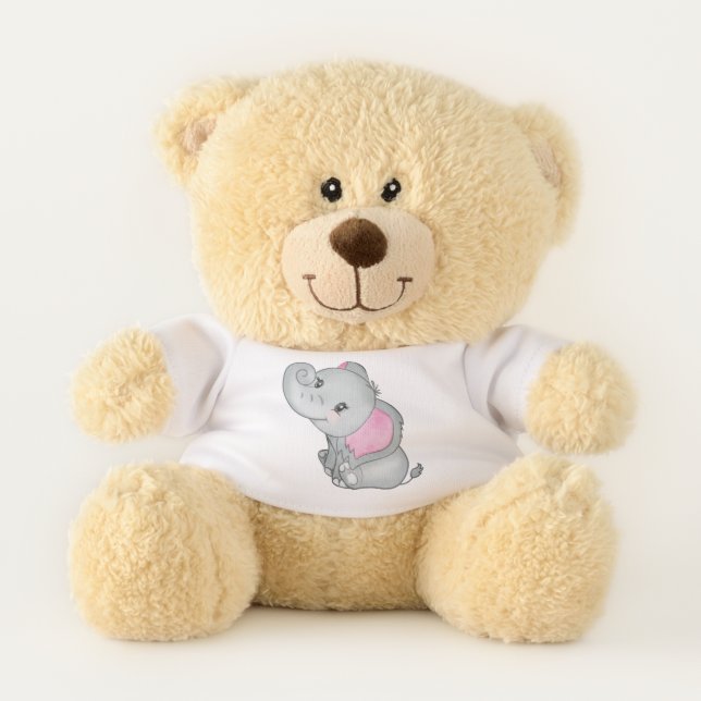 Cute Adorable Baby Elephant Pink Ears Teddy Bear (Front)