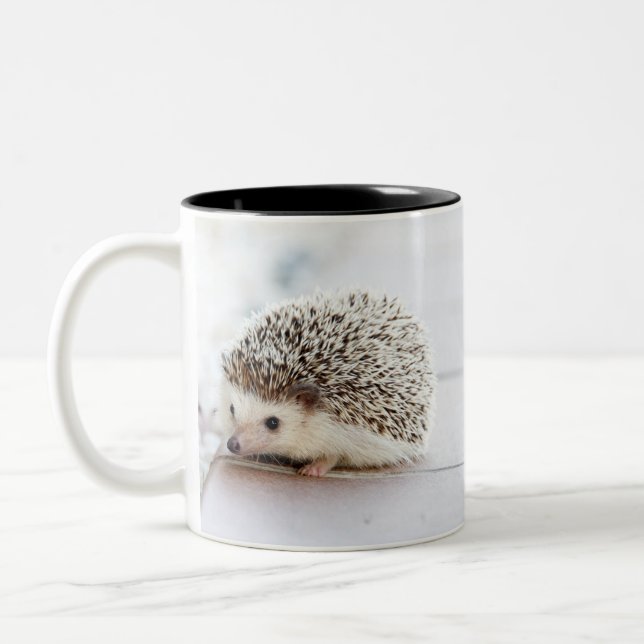 Cute adorable baby hedgehog Two-Tone coffee mug (Left)