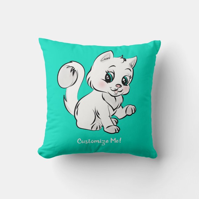 Cute & Adorable Baby Kitten White Personalized Throw Pillow (Front)