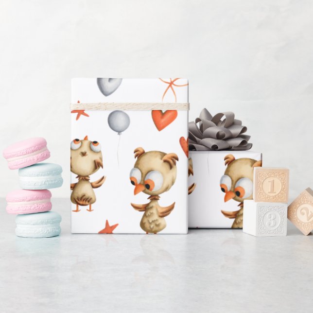 Cute Adorable Baby Owl Kids Wrapping Paper (Baby Shower)