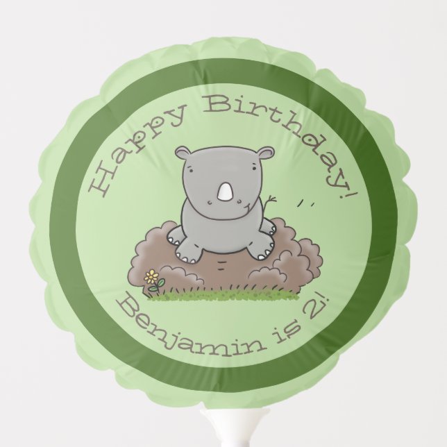 Cute adorable baby rhino cartoon illustration balloon (Front)