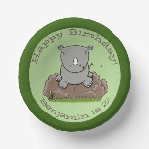 Cute adorable baby rhino cartoon illustration paper bowls