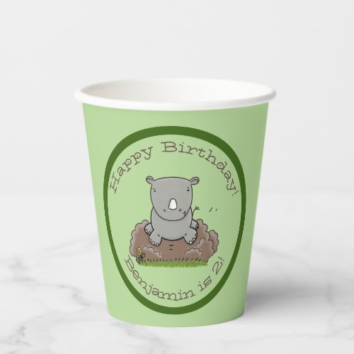 Cute adorable baby rhino cartoon illustration paper cups