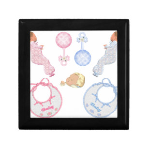 Cute Adorable Baby Shower Crib Nursery Footprints Jewelry Box