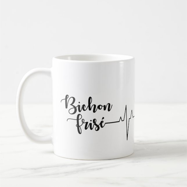 Cute Adorable Bichon Frisé Valentine's Heartbeat Coffee Mug (Left)
