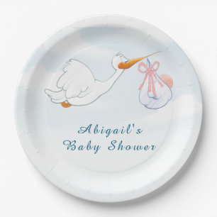 Cute Adorable Birds Carrying Girls Baby Shower Paper Plates