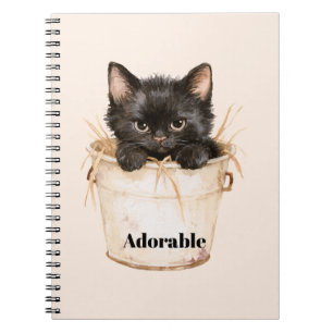 Cute Adorable Black Cat in Bucket Notebook