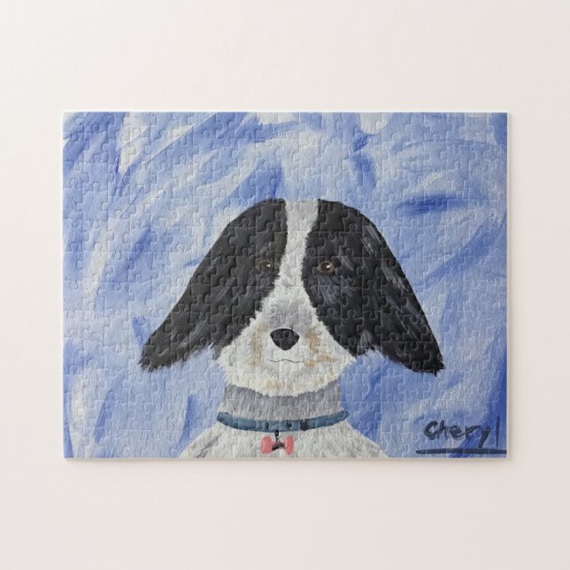 Cute Adorable Black White Dog Jigsaw Puzzles (Horizontal)