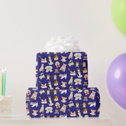 Cute Adorable Blue Dogs Pattern Wrapping Paper