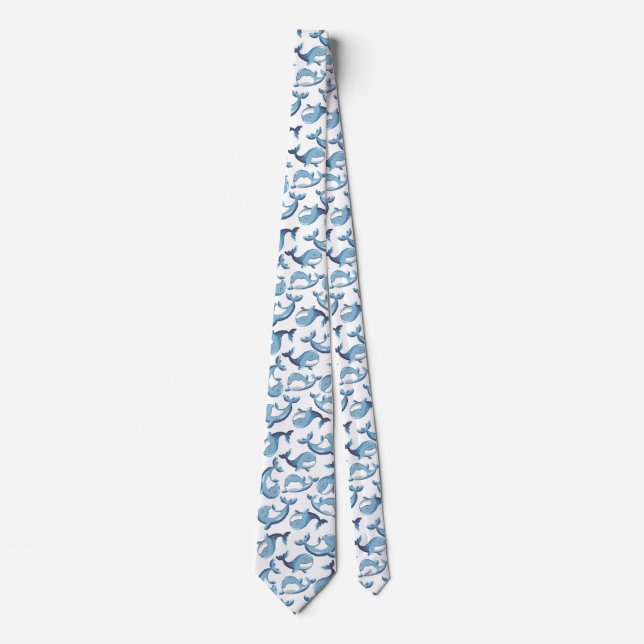 Cute Adorable Blue Whale in Ocean Marine Animal Neck Tie (Front)