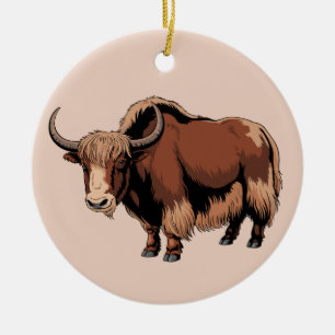 Cute & adorable brown Yak  Ceramic Ornament