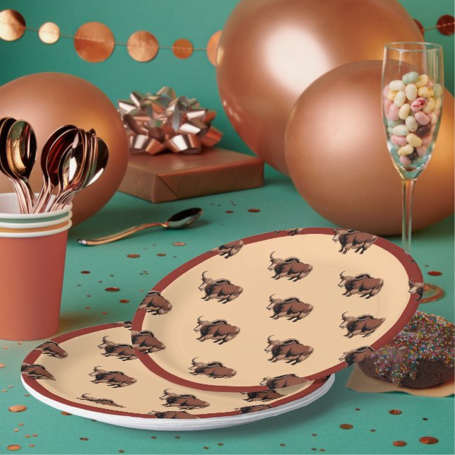 Cute & adorable brown Yak  Paper Plates (Multi)
