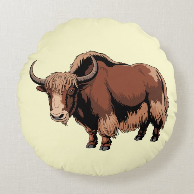 Cute & adorable brown Yak  Round Pillow (Front)