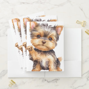 CUTE ADORABLE BROWN YORKSHIRE TERRIER POCKET FOLDER