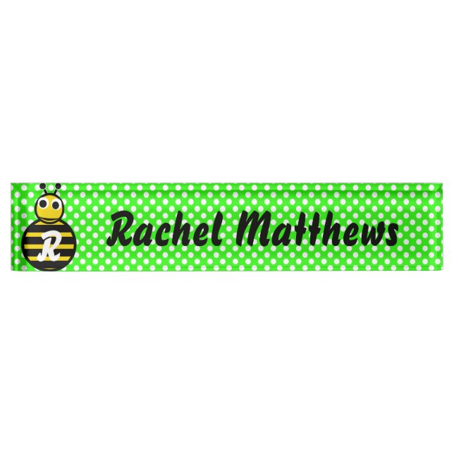 Cute Adorable Bumble Bee Monogram Desk Name Plate (Front)