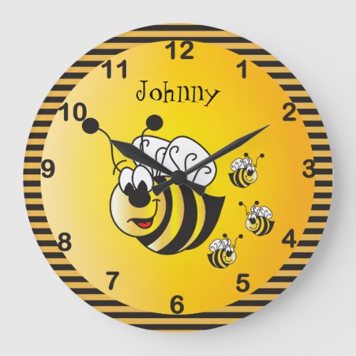 Cute Adorable   Bumble Bees with a Golden Yellow Large Clock