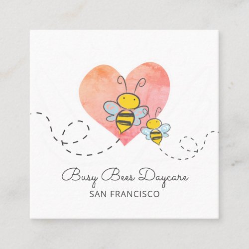 Cute Adorable Busy Bumble Bees Daycare Square Business Card