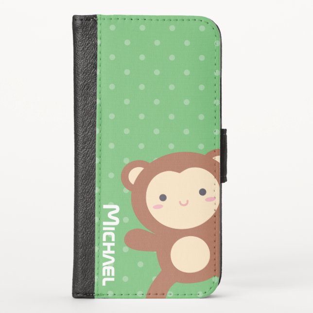 Cute Adorable Cartoon Monkey Kids iPhone Wallet Case (Front)
