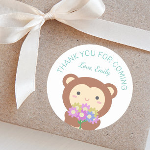 Cute Adorable Cartoon Monkey Thank You For Coming Classic Round Sticker