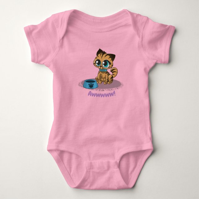 Cute Adorable Cat and Chick Graphic Baby Bodysuit (Front)