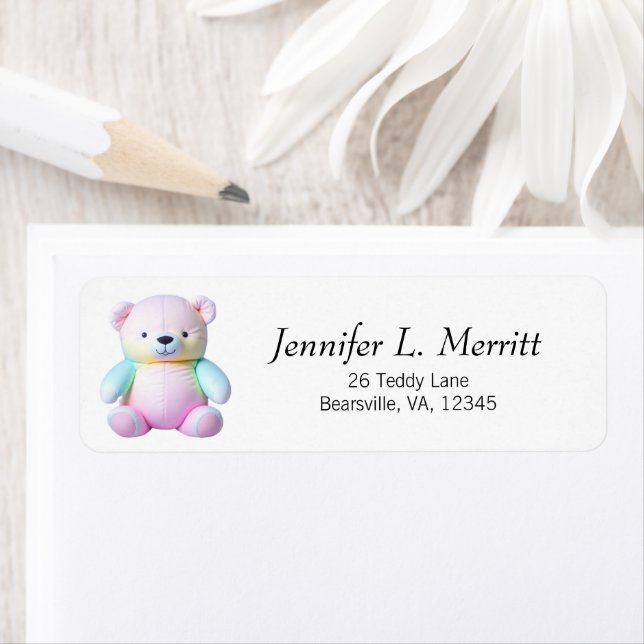 Cute Adorable Cheerful Pastel Rainbow Teddy Bear Label (Insitu)