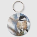 Cute Adorable Chickadee Winter Painting Keychain
