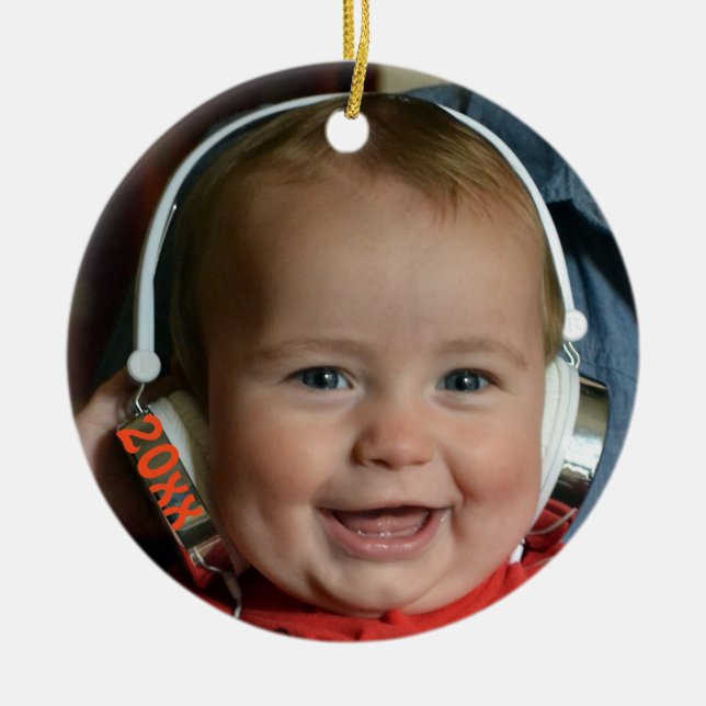 Cute, Adorable Child Photo Christmas Ceramic Ornament (Front)