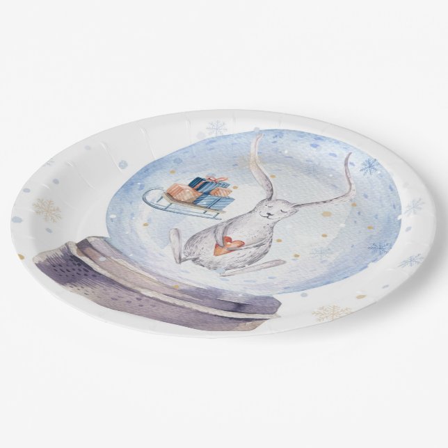 Cute adorable Christmas bunny Paper Plates (Angled)