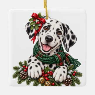 CUTE ADORABLE CHRISTMAS DALMATIAN DOG CERAMIC ORNAMENT