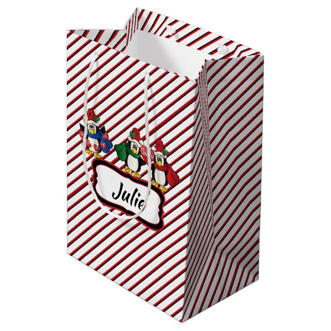 Cute Adorable Christmas Penguins Medium Gift Bag (Back Angled)