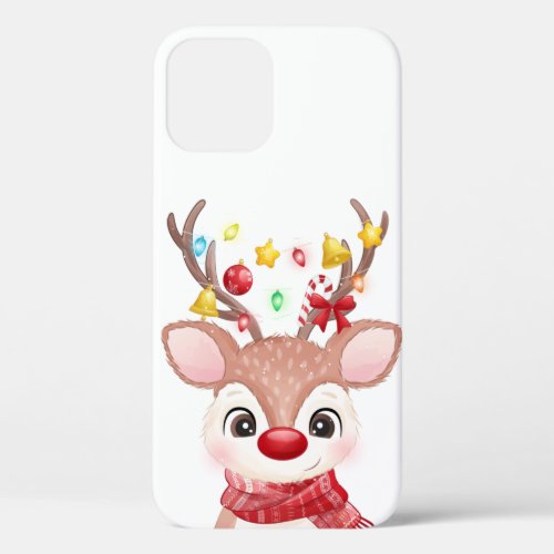 Cute Adorable Christmas Reindeer  iPhone 12 Case