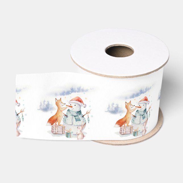 Cute adorable Christmas Snowman & Fox Grosgrain Ribbon (Spool)