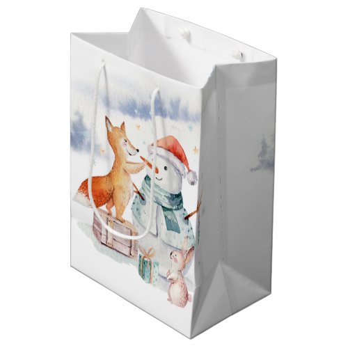Cute adorable Christmas Snowman  Fox Medium Gift Bag