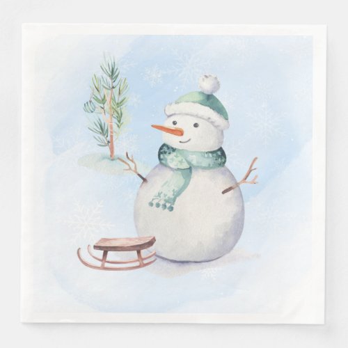 Cute adorable Christmas Snowman Paper Dinner Napkins