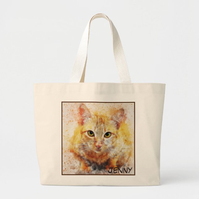 Cute Adorable Close-up Cat Picture Large Tote Bag (Front)
