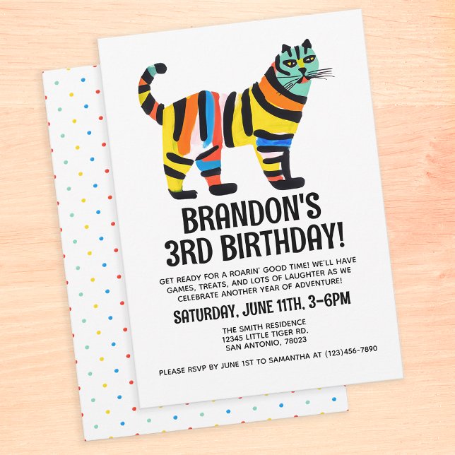 Cute Adorable Colorful Tiger Kid's Birthday Party Invitation (Creator Uploaded)