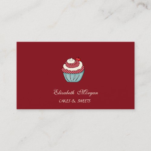 Cute Adorable Cupcake Cherry Red Sweets Bakery Business Card