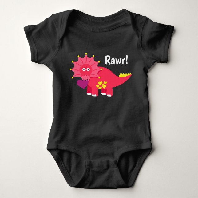 Cute Adorable Dinosaur Rawr! with hearts Baby Bodysuit (Front)